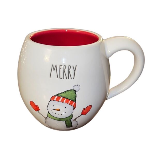Rae Dunn MERRY Mug With Snowman Red Interior NEW - Picture 3 of 3